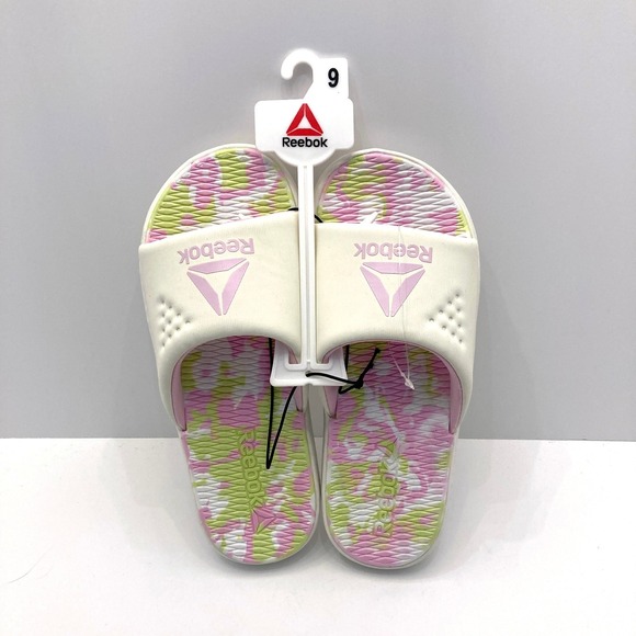 Reebok Shoes - Reebok Go To Slide Sandals White Green Pink Womens 9‎ Lightweight Padded NEW